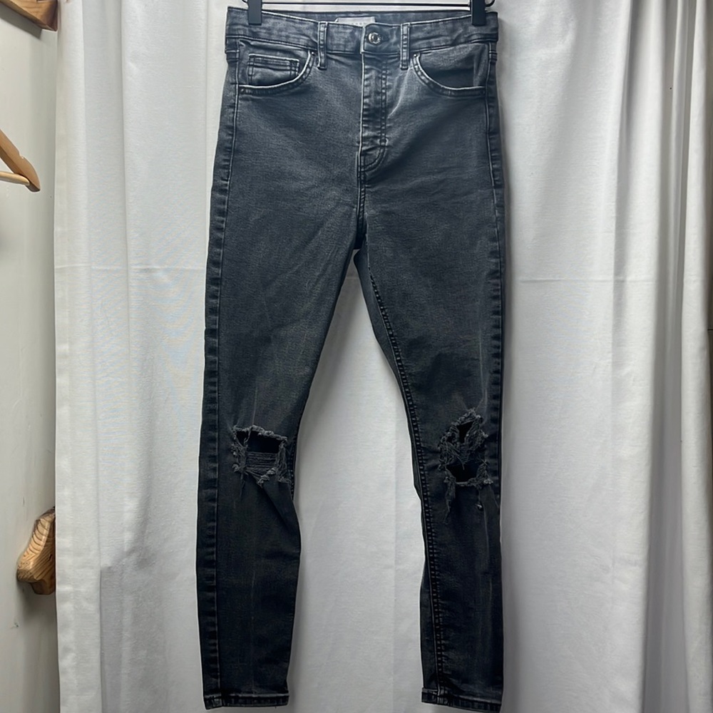 Top Shop Black Gray Jamie Distressed Jeans- 28